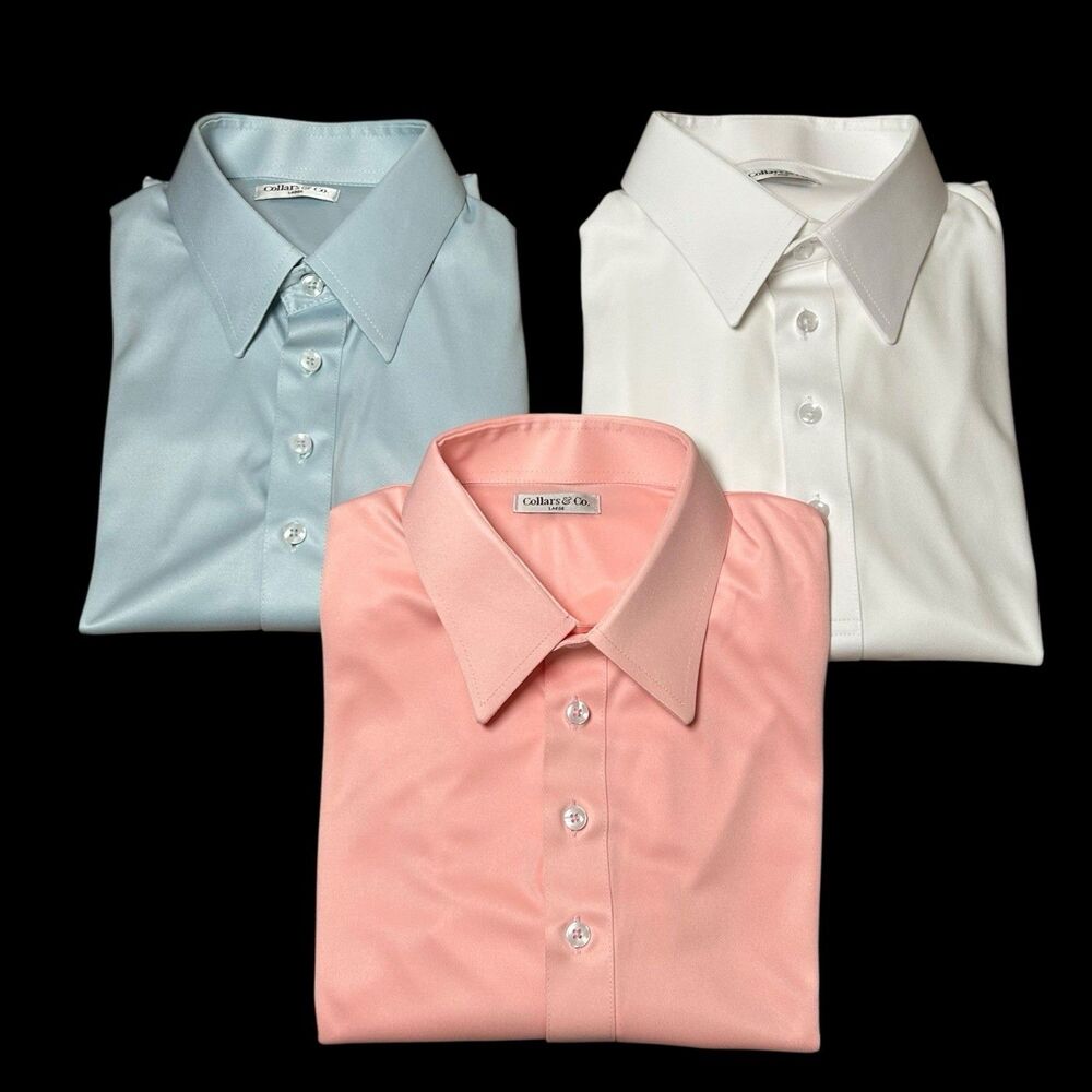 Collars & Co Polo Shirt Mens Large Pink White Blue Dress Collar - Lot of 3 Pack